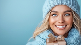 戴着围巾冬帽的欧美美女图片